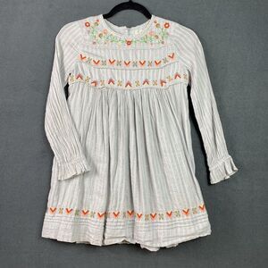 Peek Kids Shiloh Girls Dress 10 Gray Floral Embroidered Metallic Stripe Boho Lnd